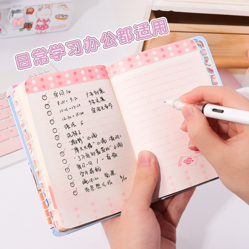 彩頁女生磁扣手賬本批發可愛卡通學生筆記本記事手帳本日記本子
