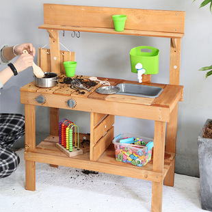 Children's wooden outdoor kitchen mud kitchen water play house toys parent-child interactive birthday gift direct supply