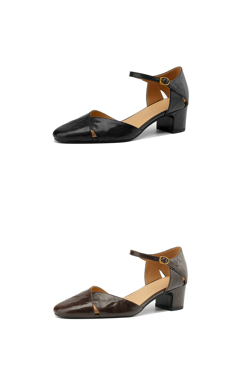 Sandal nữ quai ngang bít mũi gót cao vừa phong cách đơn giản đi làm — Màu nâu chi tiết 18