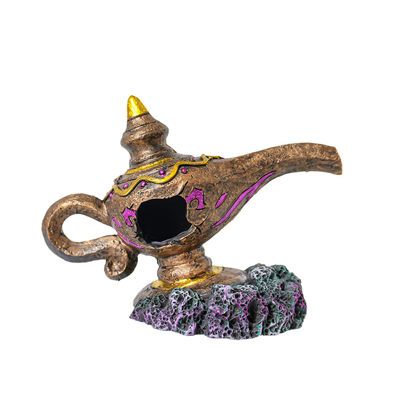 Mito transfronterizo de Aladdin, lámpara de deseos, pecera pequeña, decoración de resina de paisajismo, decoración de oxigenación, casa de refugio de peces y camarones