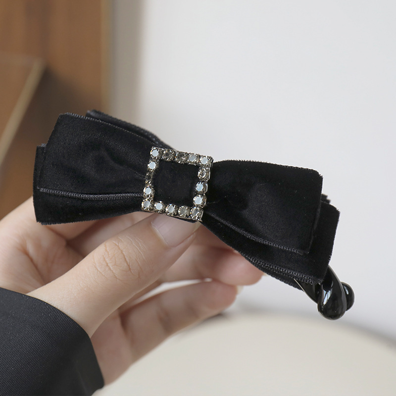 髪の量が少ない女性向けフレンチベルベットリボンダイヤモンドバナナクリップ、ハイポニーテール、縦ツイストクリップ、横クリップヘアピン|undefined