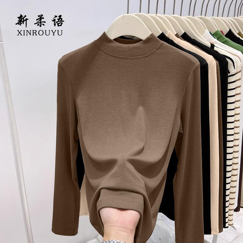 打底衫女秋冬季2025新款内搭时尚洋气时髦摩卡半高领磨毛长袖上衣
