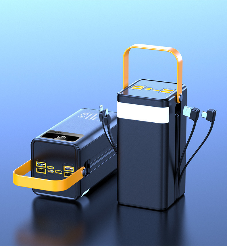 Sınır Ötesi 3C Sertifikası 120W 50000mAh Çift Yönlü Hızlı Şarj Dahili Kablolu Powerbank Süper Büyük Kapasiteli Taşınabilir Şarj Cihazı