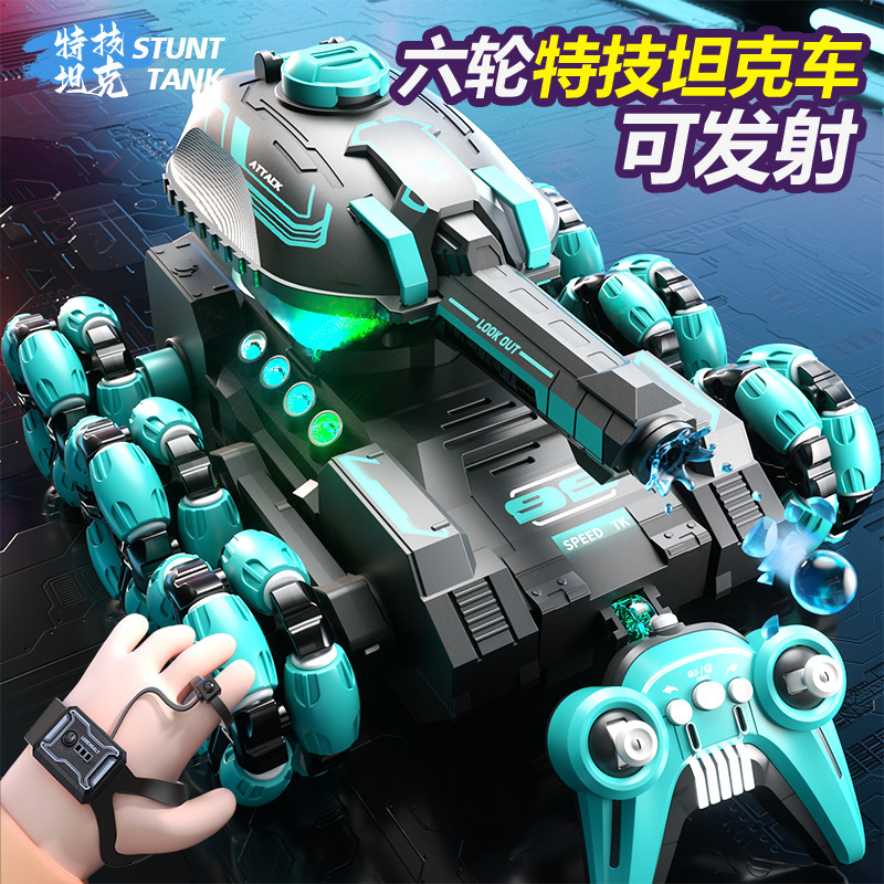 Cross-border remote control tank six-wheel stunt car gesture induction deformation swing arm climbing cross-country remote control car children's toys