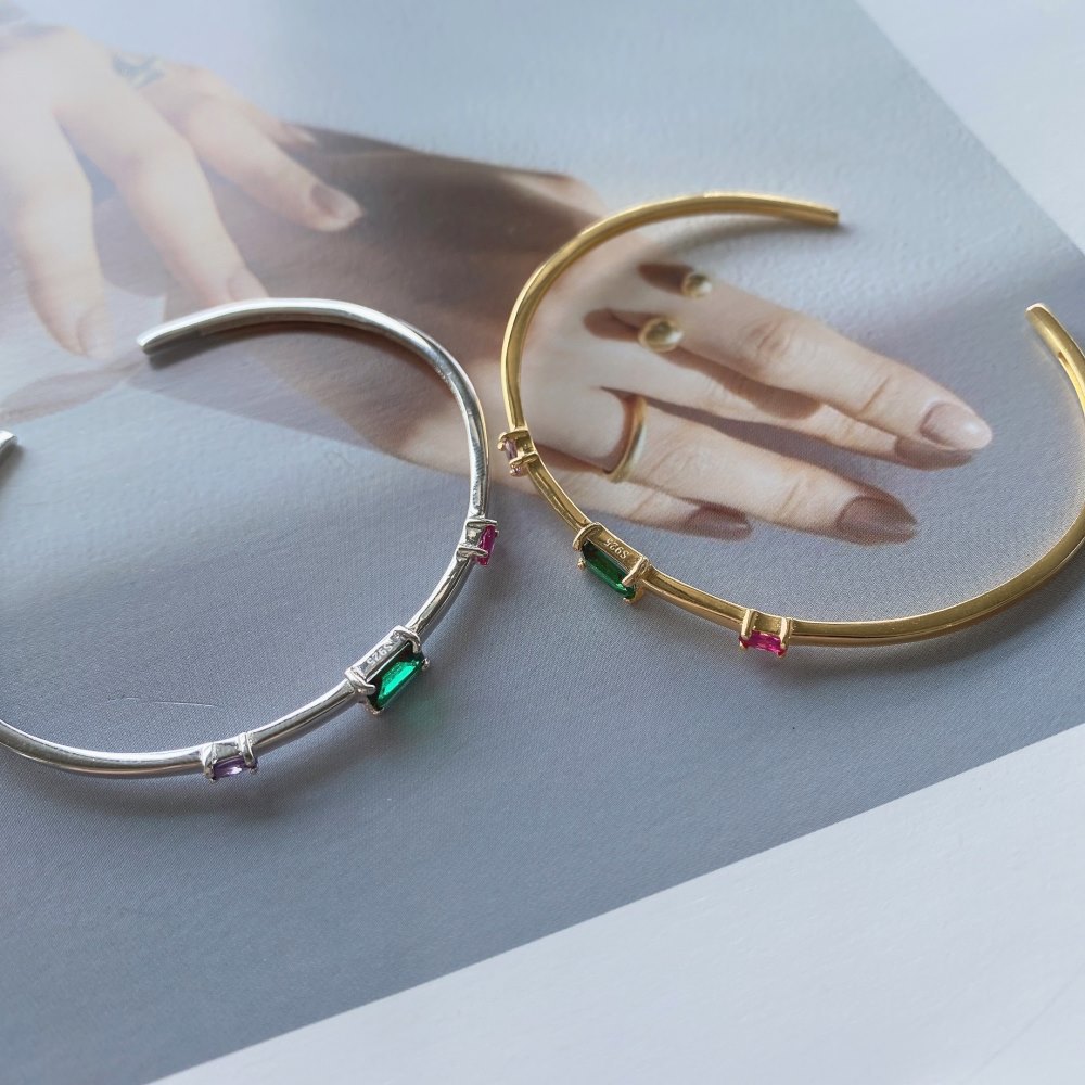 Fashion Geometric Sterling Silver Inlay Zircon Bangle 1 Piece