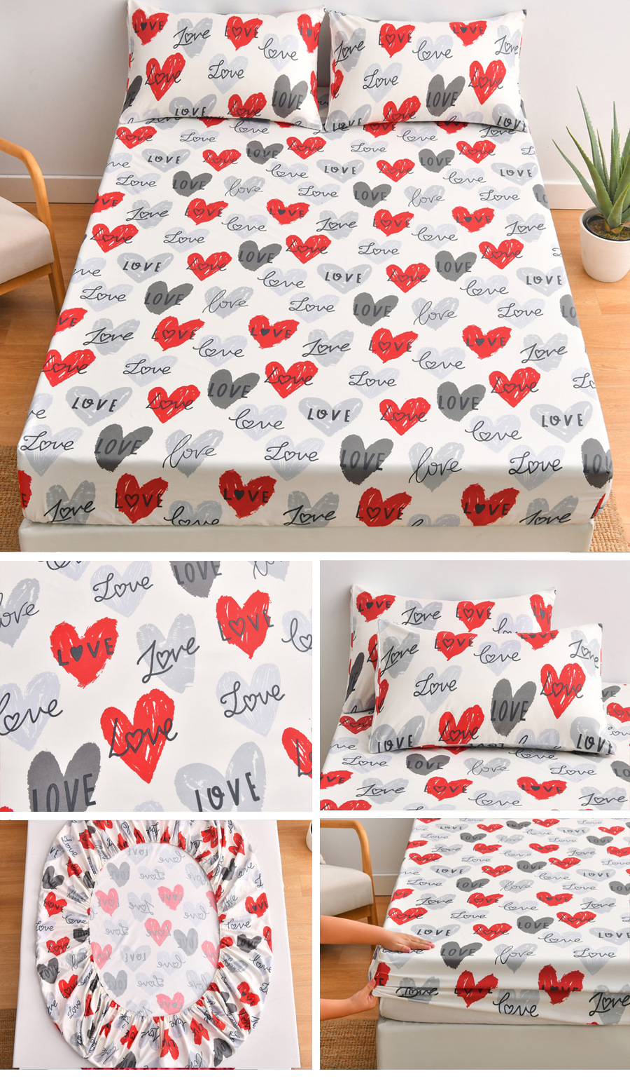 Einzelkissen-Spannbetttuch-Matratzenschutzbezug, 90 g gebürstete Mikrofaser, dreiteiliges Set_voghion.com