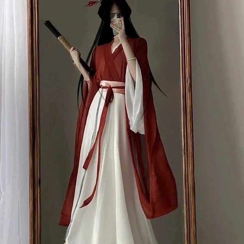 オリジナル漢服南北朝墨染め魏晋風古代衣装クロスネック戦国ローブ大袖腰丈八破りスカートデイリースーツ|undefined