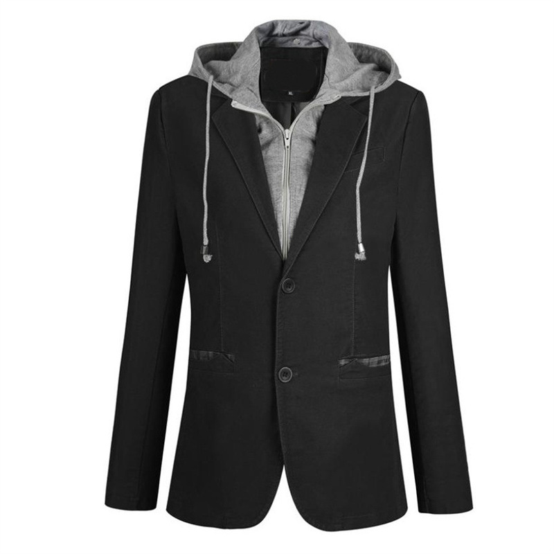 Spring and Autumn Removable Hood Slim-fit Cotton Small Suit Fake Two-piece Fat Guy plus size Men's One-piece Fat Man Suit