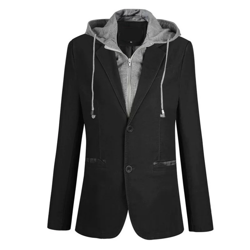 Осенний классический пиджак с капюшоном, мужской комплект, slim fit, плюс размер