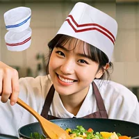 Шляпа шеф-повара, специальная кухонная рабочая шляпа для общественного питания, шляпа-лодка, столовая, белая, с красным краем, дышащая тканевая шляпа с плоским верхом для мужчин и женщин