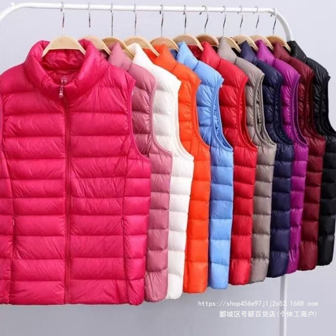 Lightweight down vest for women, short style, stand-up collar, slim fit, new autumn/winter collection, plus-size vest, worn as outerwear