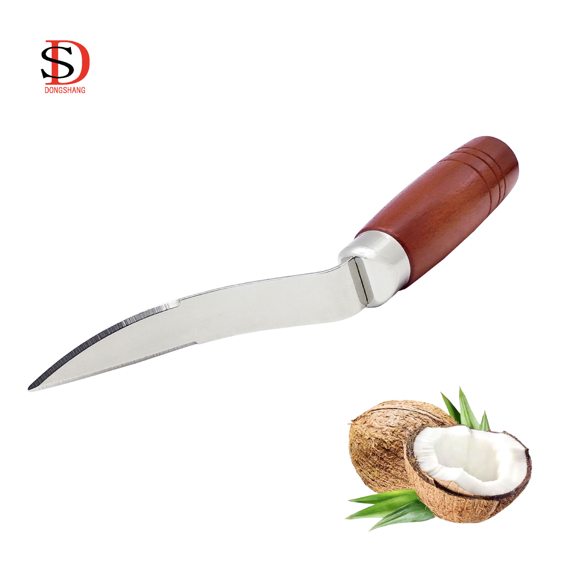 Factory Direct Sales Wooden Handle Coconut Meat Remover Coconut Shell Opener Stainless Steel Coconut Knife Special Coconut Opener