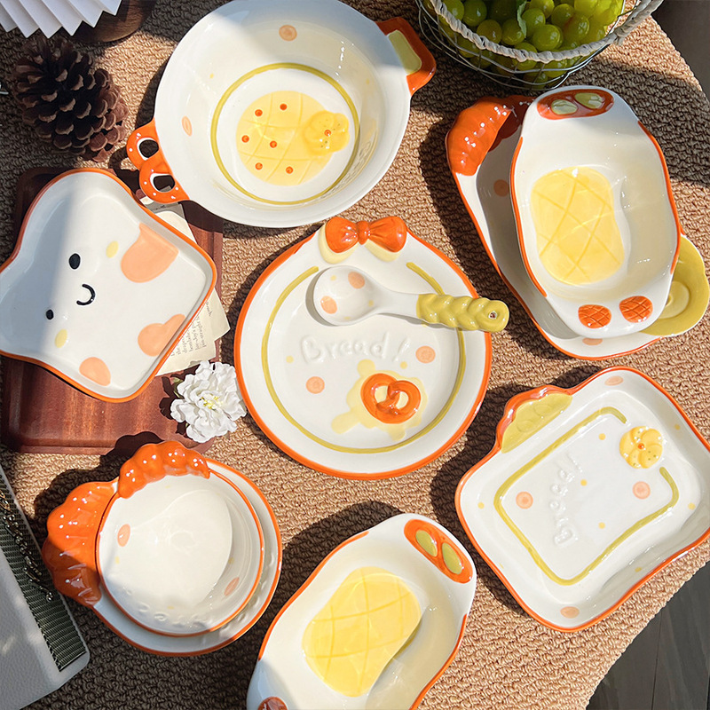 食器と食器セット クリーム風 クリエイティブ ホーム 高価値 釉下色 陶器 丼 一人用 食器 スプーン|undefined