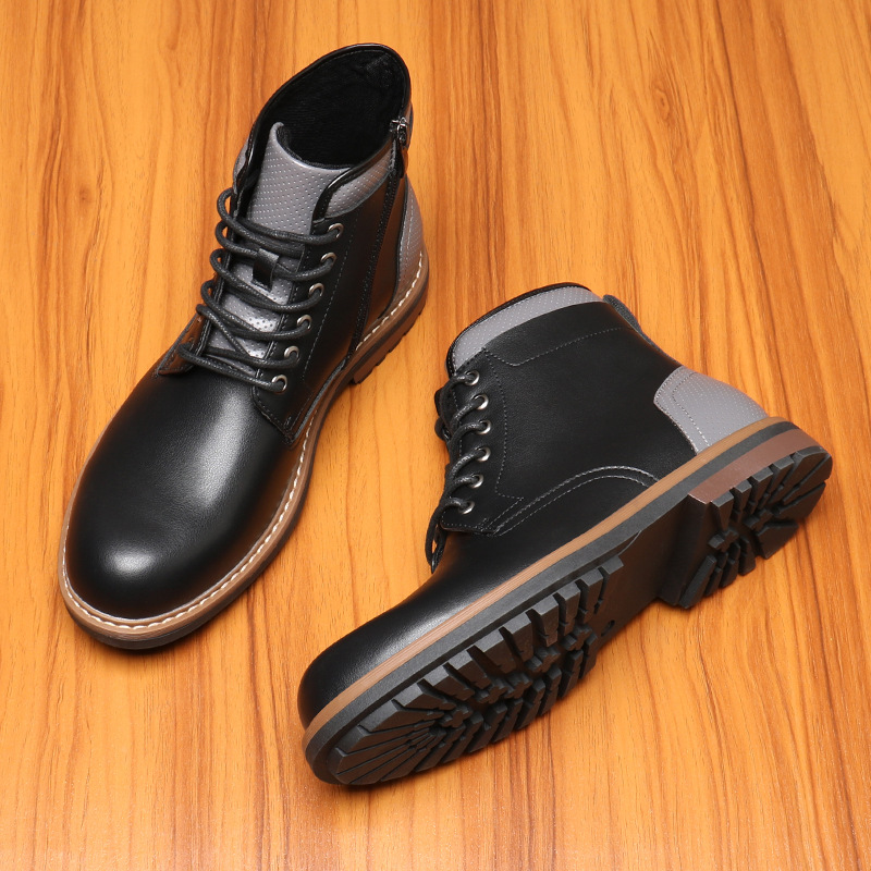 Men's lace-up boots British style retro side zip ankle boots_voghion.com