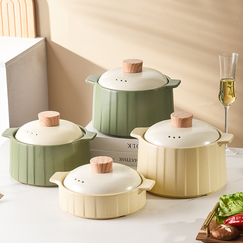 Simple style ceramic casserole high temperature resistant stew pot open flame gas stove household casserole porridge pot soup pot claypot rice