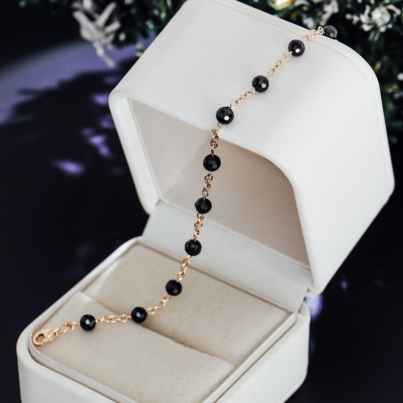 Black Moissanite Sphere Faceted Bracelet Real Gold Moissanite Bead Bracelet 6-8inch Stackable Magical Bracelet for Women