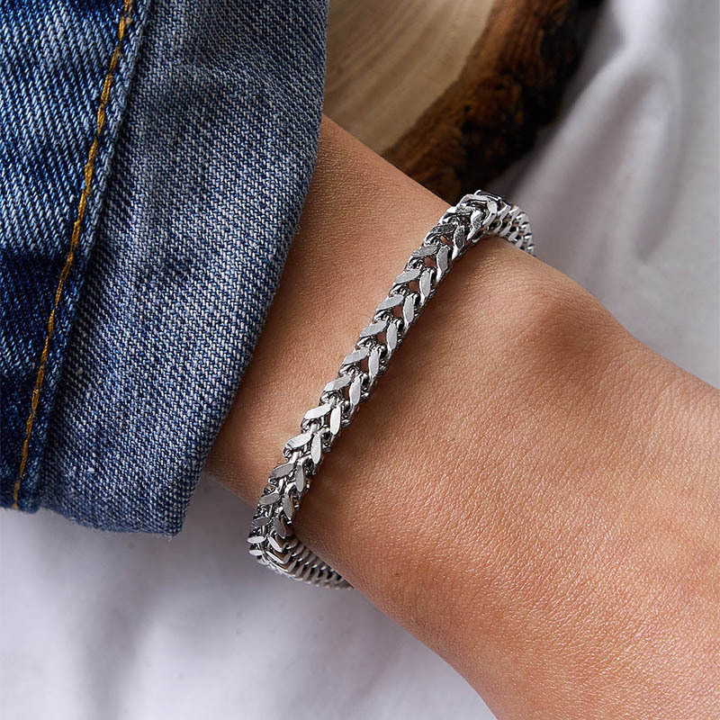 Geometric Pattern Simple Style Geometric Titanium Steel Stoving Varnish Men'S Bracelets Men's Chain Bracelets