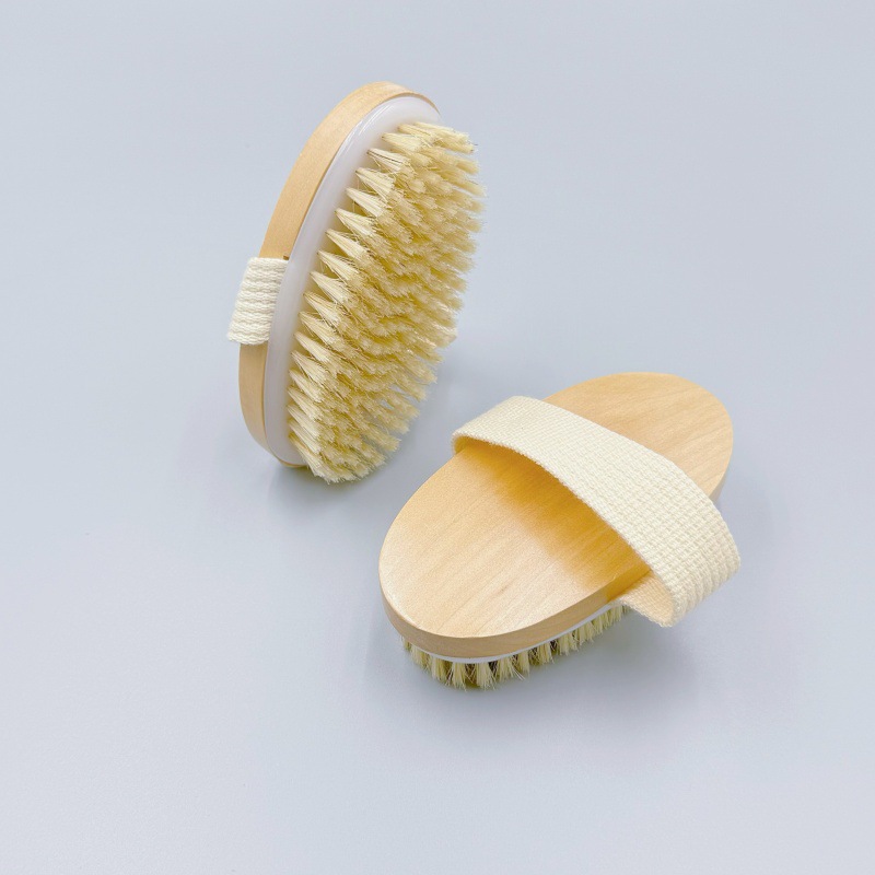 Cepillo de baño ovalado de cerdas de jabalí, cepillo de masaje suave para el cuerpo, cepillo de ducha, cepillo de espalda de madera para baño
