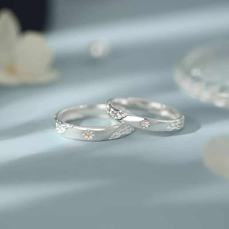原创阿宝S999足银炽辰系列情侣对戒八芒星设计简约设计感戒指代发