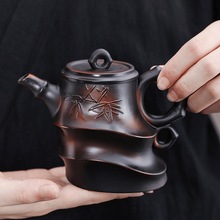 云南建水紫陶凤鸣斜竹壶大容量中式纯手工茶壶家用复古大号紫陶壶