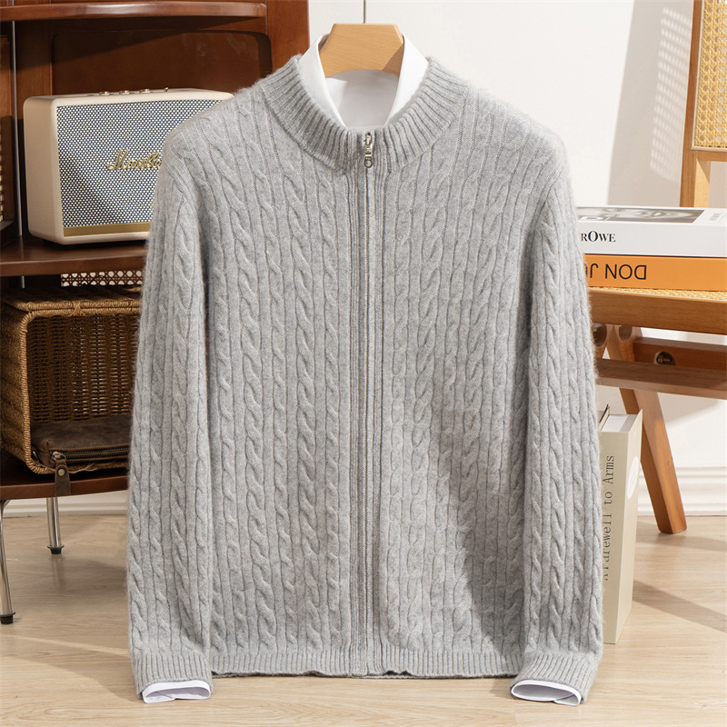 New autumn and winter cashmere cardigan sweater for men, Korean style trendy zippered knit jacket for outerwear