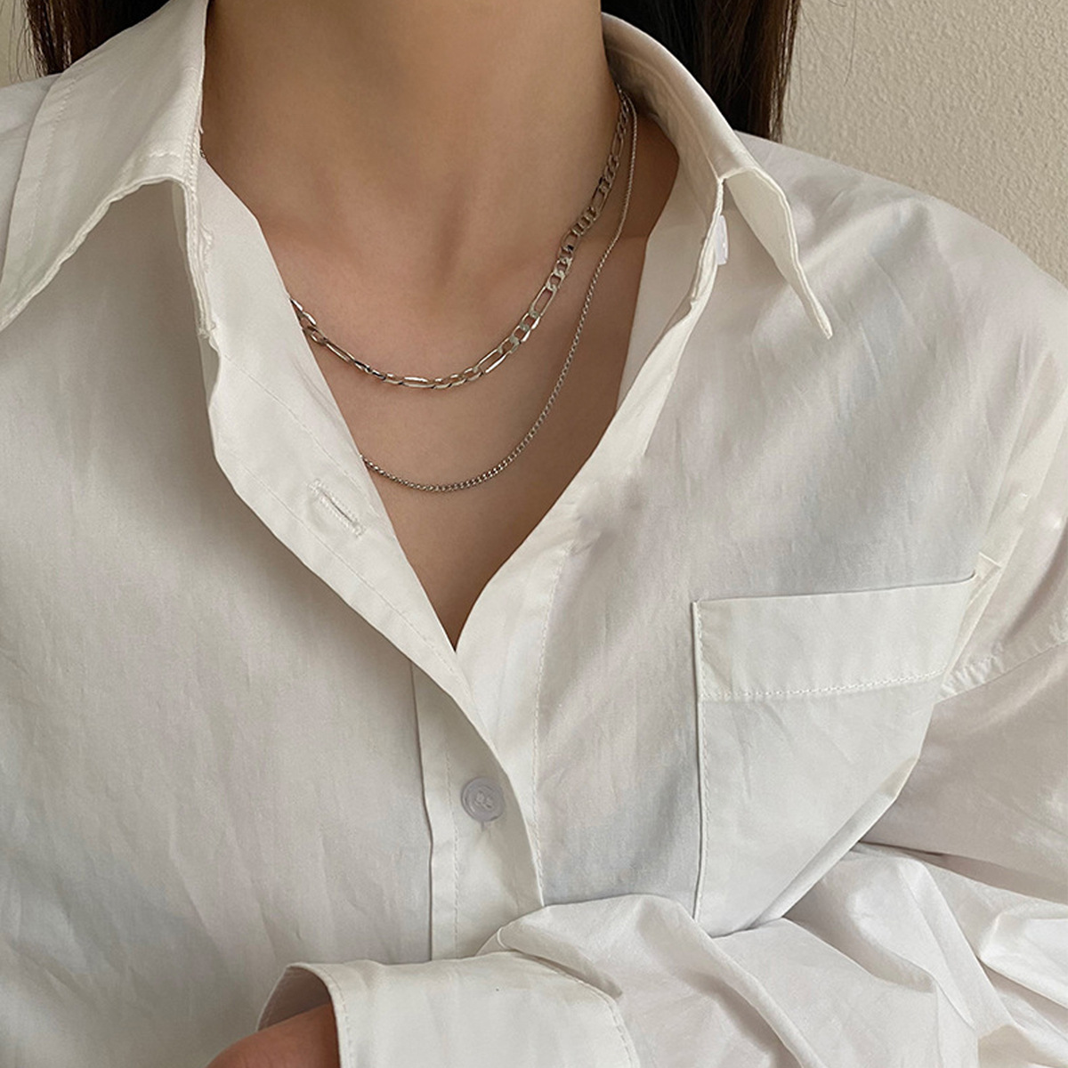 simple hip-hop punk double-layer twist geometric collarbone chain necklace