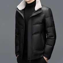 羽绒服男外套中年爸爸装真皮夹克冬季加厚保暖皮毛一体休闲皮衣潮
