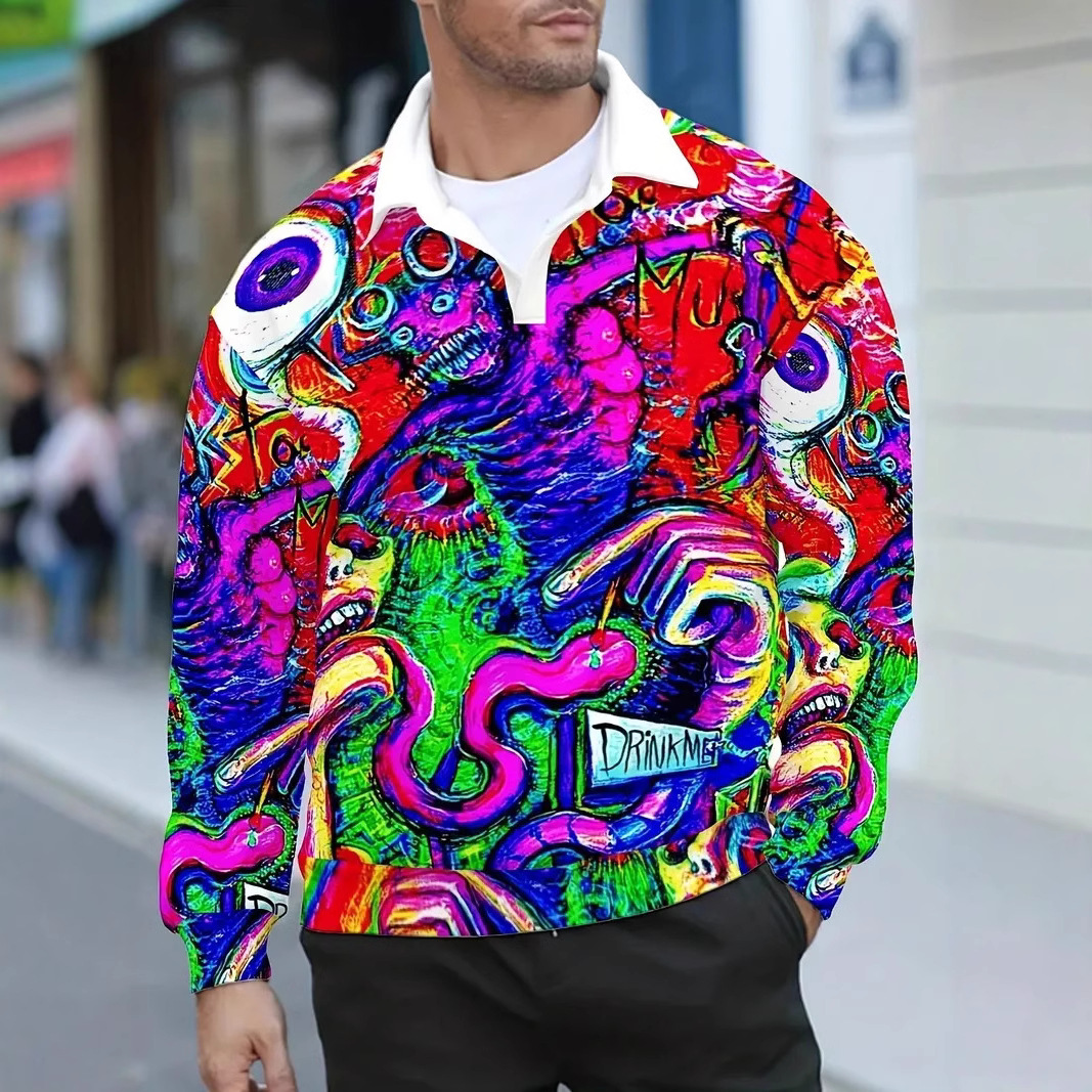 Sudadera de otoño e invierno para hombre, primavera y otoño, versión europea, nuevo top suelto de cuello medio abierto, estampado de tendencia colorida MB14