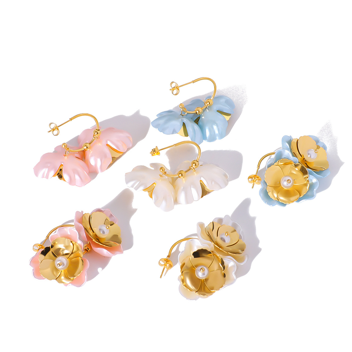 304 Stainless Steel Ear Needle Material PVD Coated Real Gold Plated Flower 304 Stainless Steel Casual Elegant Lady Waterproof Non Tarnish Earrings
