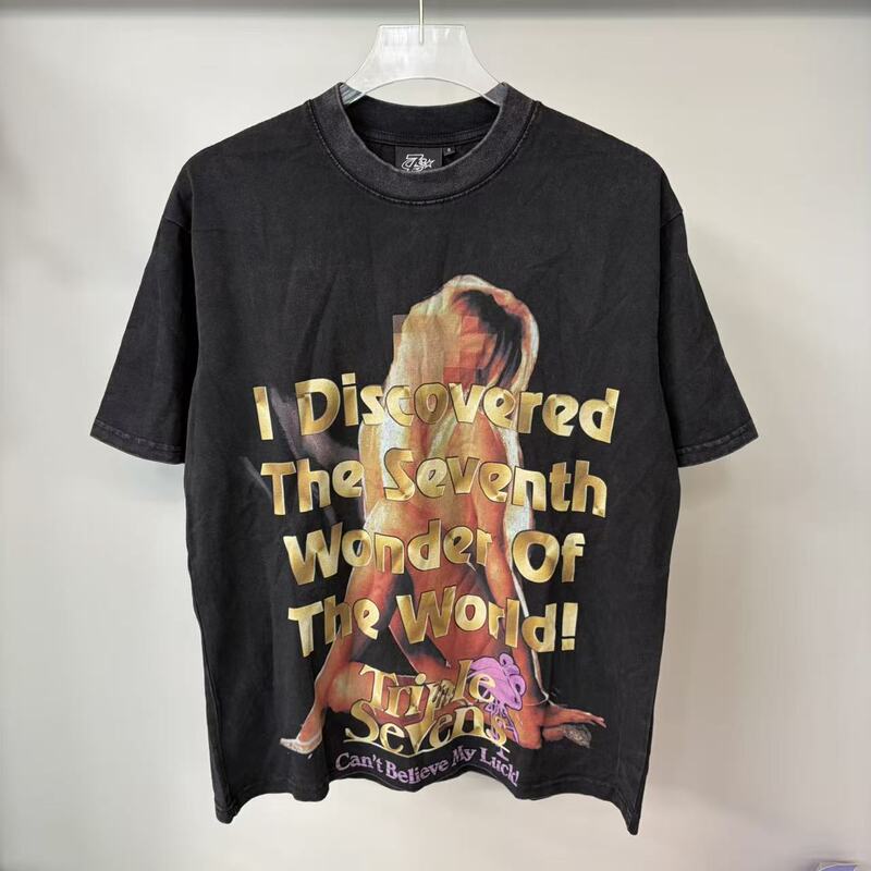 American Street Style Triple Sevens Seventh Miracle Mosaic Dancer Print Short-Sleeve Washed Loose T-Shirt American Street Style Triple Sevens Seventh Miracle Mosaic Dancer Print Short-Sleeve Washed Loose T-Shirt