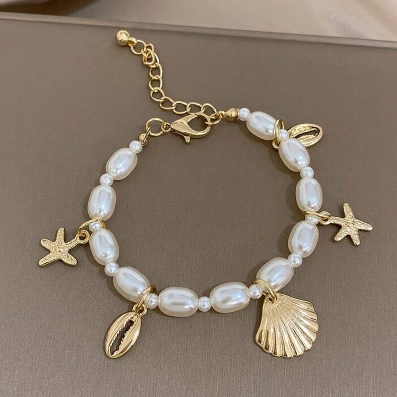 Cross-Border European and American Elegant and Fashionable Imitation Pearl Bracelet, Beach Ocean Series Starfish Shell Bracelet, Beaded Hand Jewelry Cross-Border European and American Elegant and Fashionable Imitation Pearl Bracelet, Beach Ocean Series Starfish Shell Bracelet, Beaded Hand Jewelry