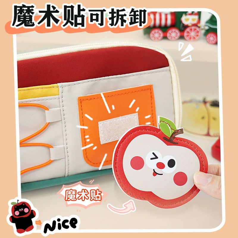 Apple, cute capacious pencil case, high quality multilayer stationery for elementary school students, drawstring, new collection