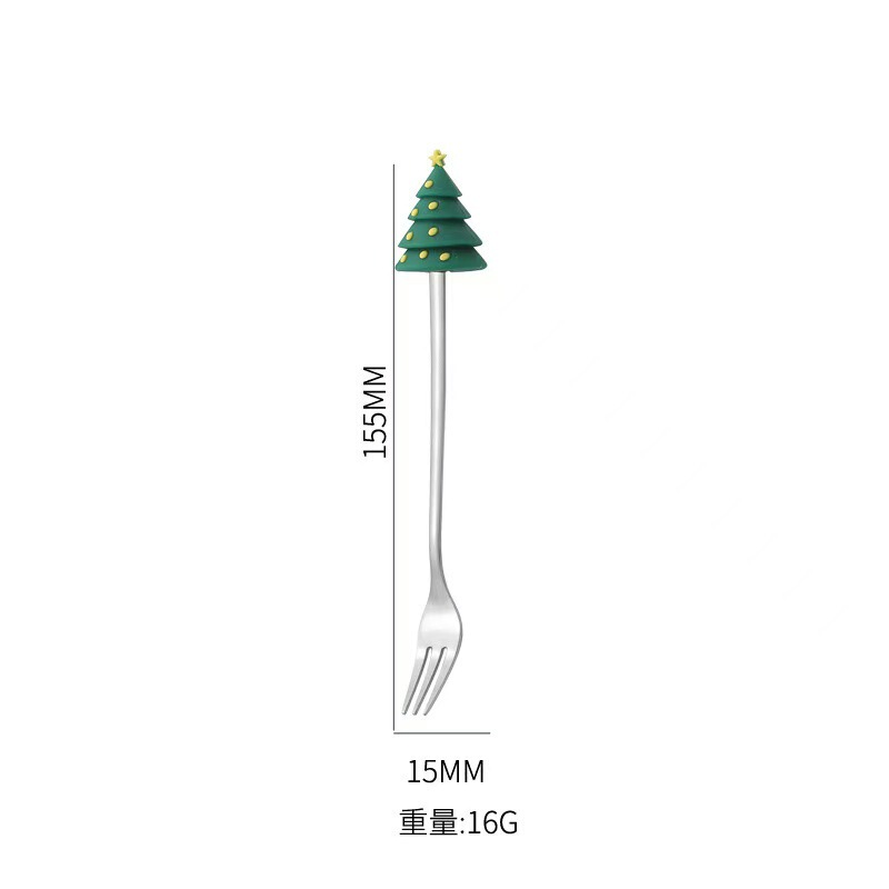 创意圣诞树麋鹿勺子不锈钢高颜值跨境不锈钢汤匙叉子圣诞餐具套装|undefined