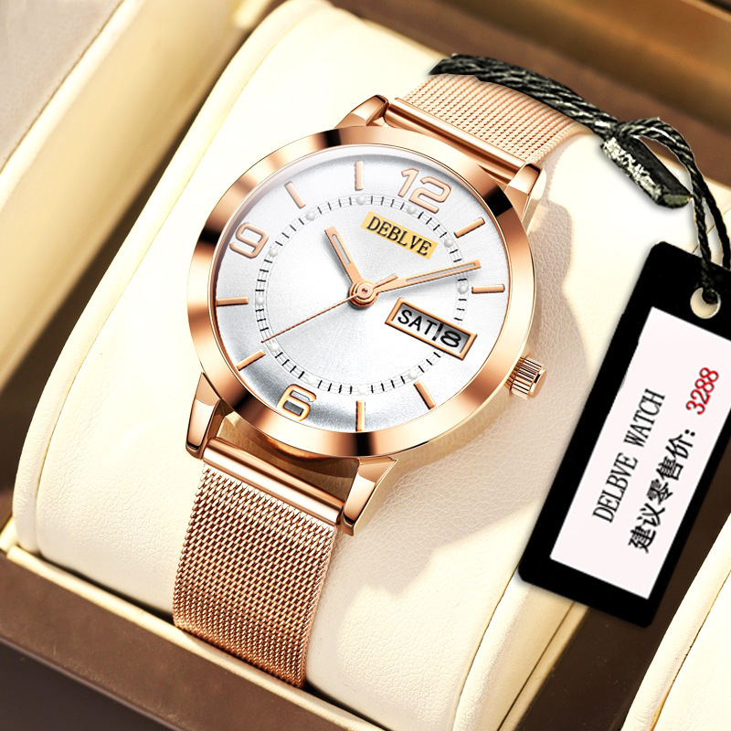 Swiss Brand Chinese and English Watch Export Gift Ladies Calendar Watch Fashion Alloy Steel Band Waterproof Luminous