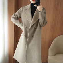 100%羊毛呢双排扣外套女高端中长款上衣秋冬新款双面羊绒气质大衣