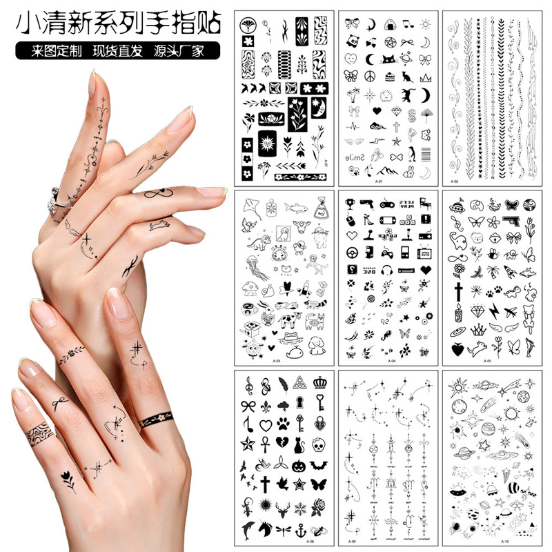 Cross-Border New Style Fingertip Small Graphic Tattoo Stickers with a High-End Feel, Featuring English Letters, Flowers, and Butterflies, Temporary Tattoo Stickers Cross-Border New Style Fingertip Small Graphic Tattoo Stickers with a High-End Feel, Featuring English Letters, Flowers, and Butterflies, Temporary Tattoo Stickers