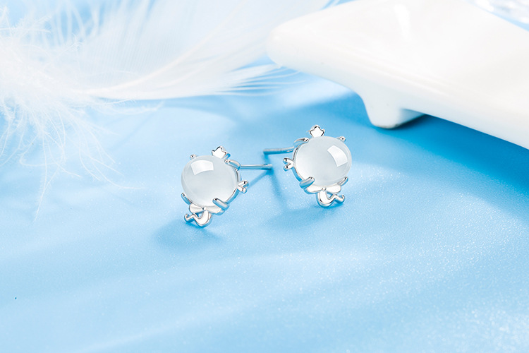 Fashion Cat Copper Ear Studs Inlay Natural Stone Copper Earrings 1 Pair