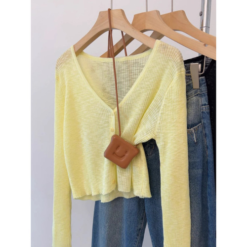 Hempelmann Blue Collar Thin Knit Sun Protection Cardigan for Women - Summer Outerwear, Air Conditioned Housecoat, Shawl, Short Jacket