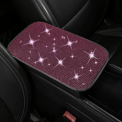 Amazon style, Armrest box pad - pink-hot-stamped-rhinestones