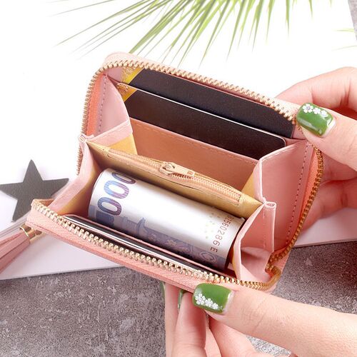 Short tassel star wallet for women, cute mini Korean version for female students, zipper coin bag, coin purse, small card bag