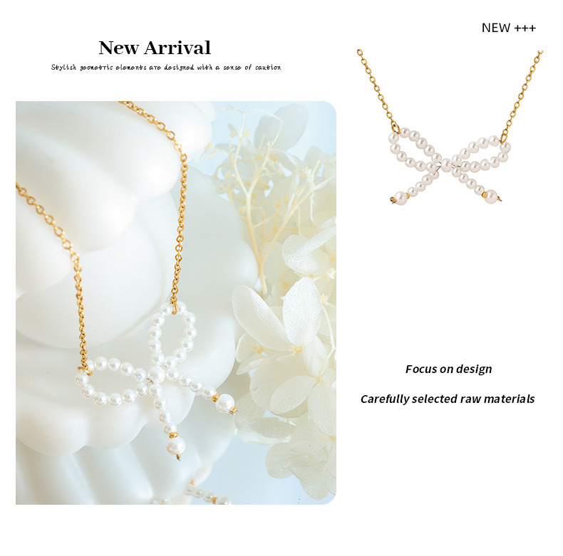 Daily, Shopping Occasion Titanium Steel Material PVD Coated Real Gold Plated Bow Knot Titanium Steel Elegant Waterproof Non Tarnish Necklace
