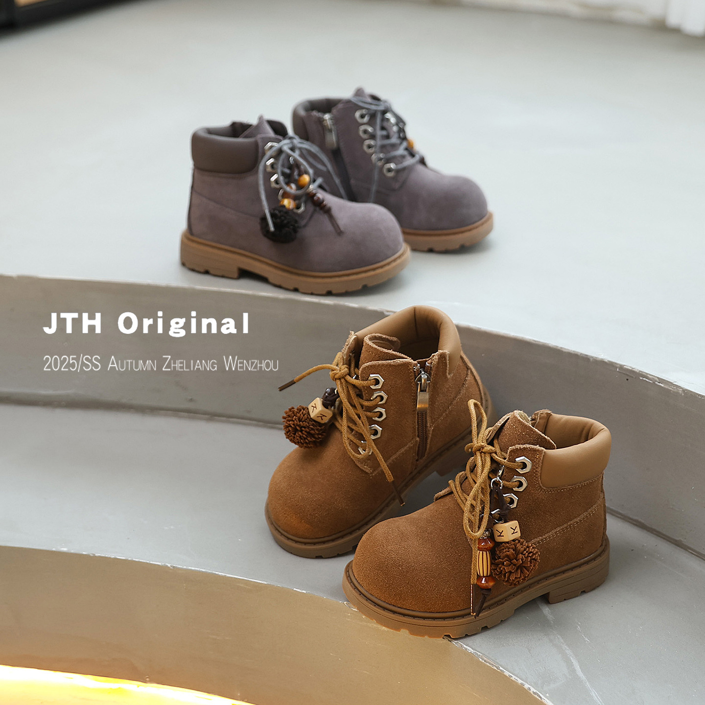 2025 Winter New Korean Style Kidsren's Fashion Boots Frosted Genuine Leather Retro Soft Sole Medium and Large Kidsren's Fashion Short Boots