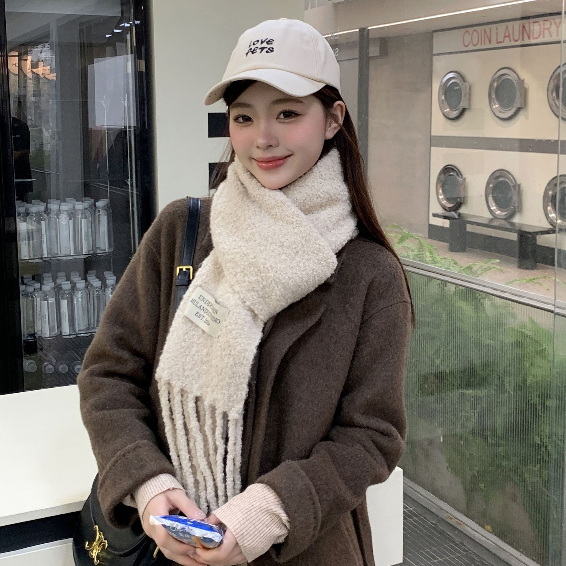 2024 invierno con lana larga y gruesa, collar de color sólido, nuevo tipo de lana cálida, bufandas de pareja