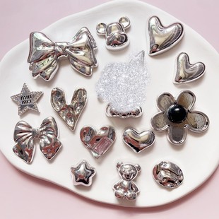 Electroplated Metal Silver Bear Love Phone Case Hole Shoes Resin Jewelry Accessories DIY Handmade Material Bow