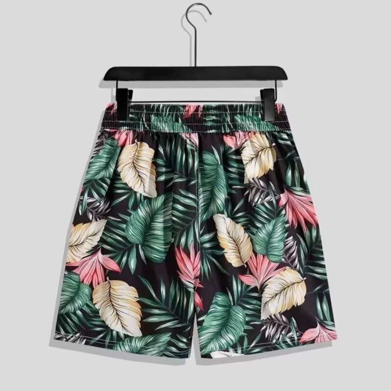 Beach shorts, unisex, plus size, trendy, quick-drying, summer style, floral print, casual, vacation shorts for young couples.