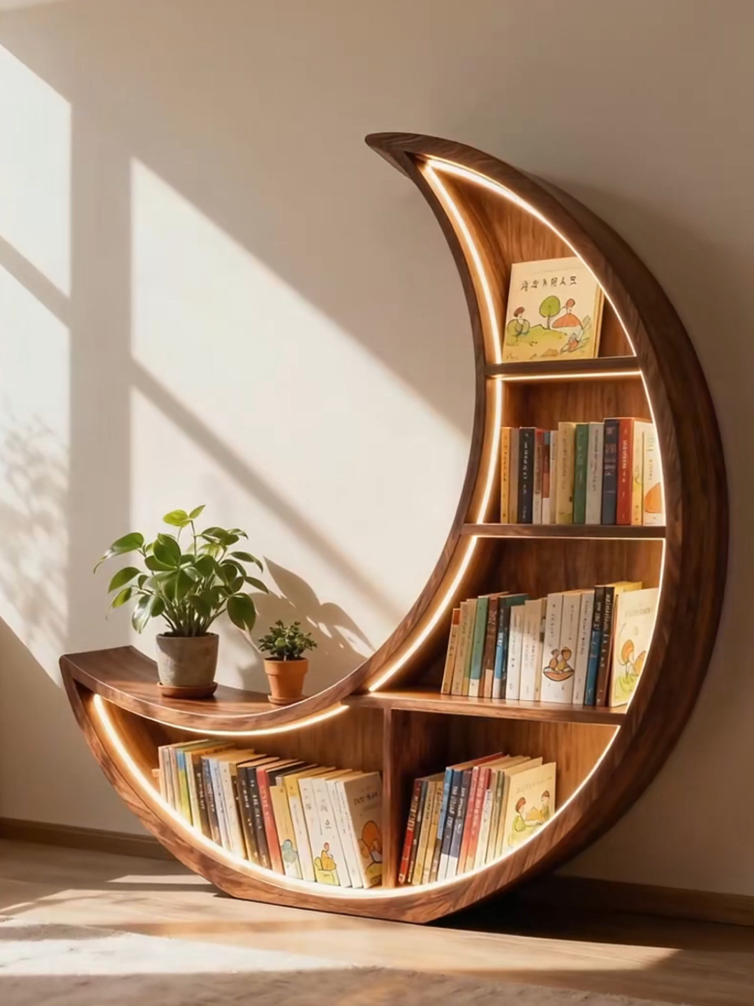 New Chinese-Style North American Black Walnut Moon Bookshelf Song-Style Aesthetic Special-Shaped Simple Bookshelf Integrated Storage Bookcase