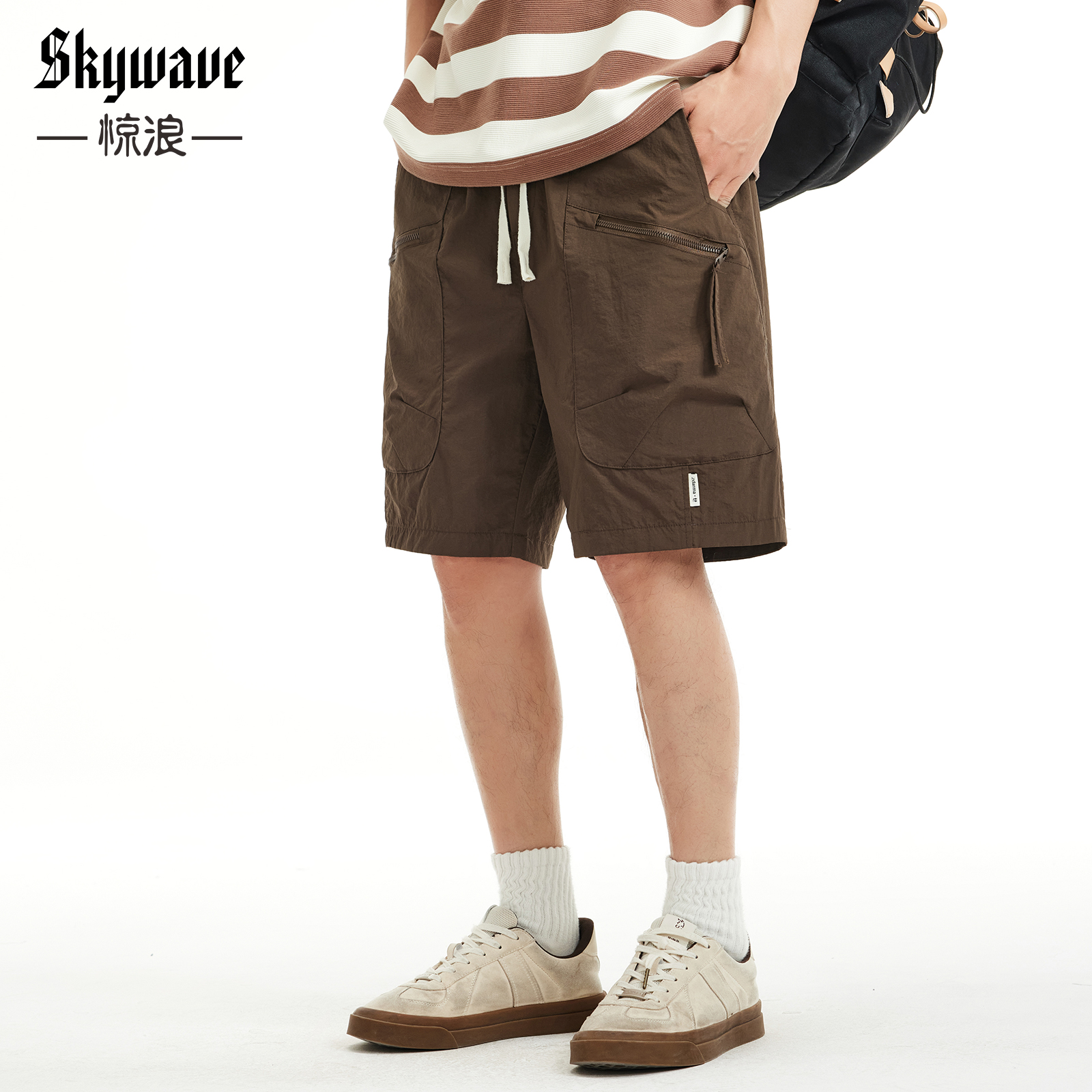 Ice Silk Cargo Shorts Men Summer Thin Loose Multi-Pocket Straight Casual Pants American Outdoor Quick-Dry Knee-Length Shorts