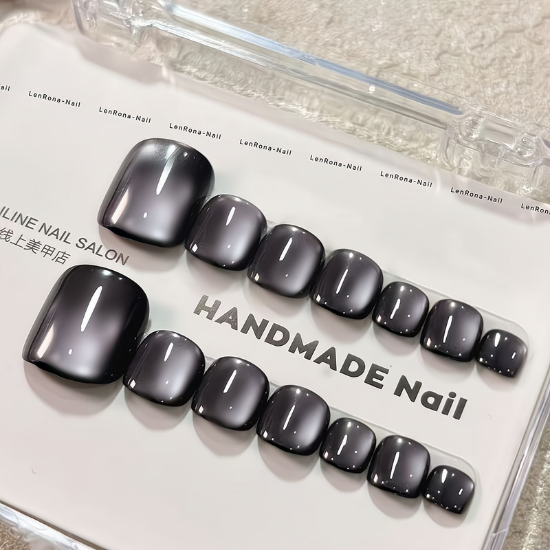Black Cat Eye Solid Color Toe Nail Tips Sweet Cool Whitening Effect Daily Summer Toe Nail Pieces