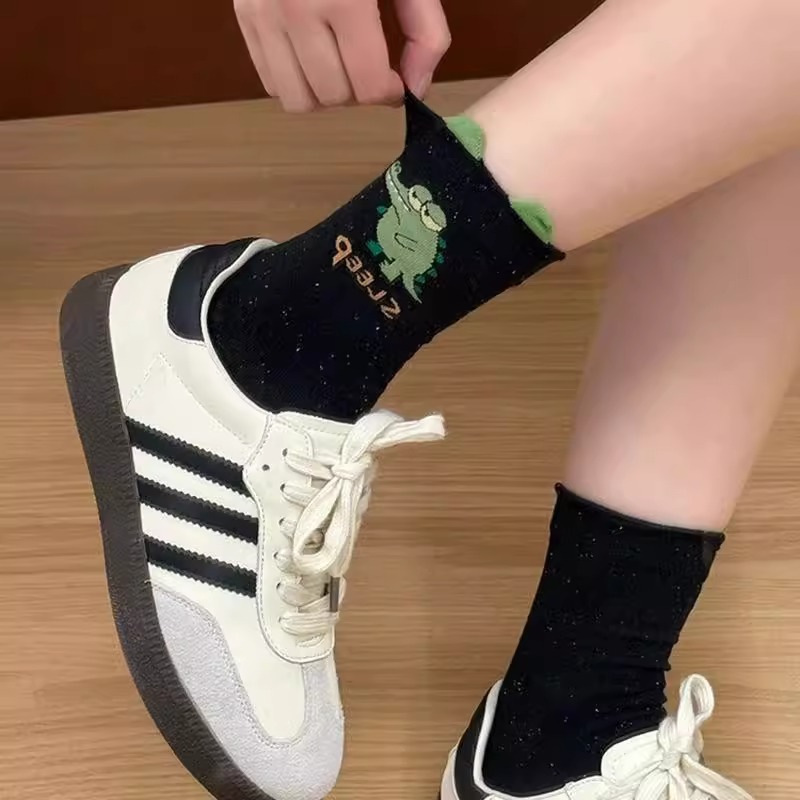 新款狗狗袜子女ins春夏百搭可爱AB中筒袜日系高颜值卡通竖纹长袜|undefined
