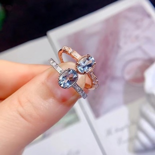 Explosions fashion simple 925 silver inlaid natural aquamaro ring small personality main stone size 5.* 7